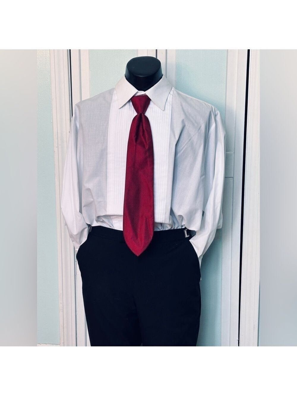 Claret Apple Dark Blood Red Tie Wedding Prom Tuxedo Herringbone Pre Tied clip